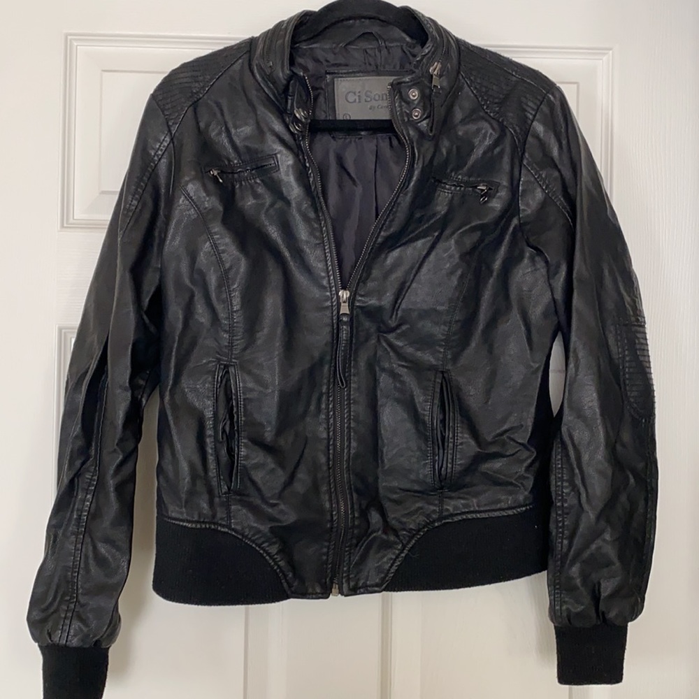 Black faux leather jacket. Size large